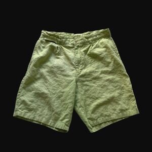 90's Nautica Cabin Mens 34‎ Lime Green 100% Linen Pleated Shorts Distressed